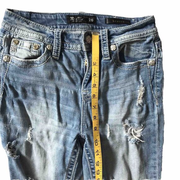 Miss Me Jeans Women 26 Destroyed HighRise Ankle Skinny Embellished Pockets 26x28 - Picture 6 of 13